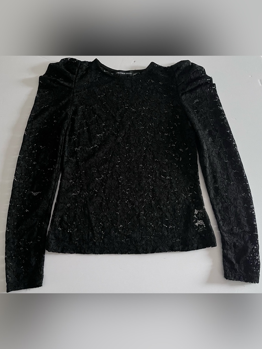 Streetwear Society Black Lace Coquette Puff Sleeve Top S